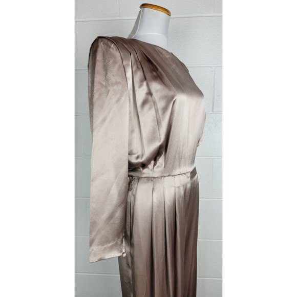 Vintage NWT Morgan Taylor Satin Champagne Taupe Open Back Jumpsuit Sz 8 - Picture 3 of 15